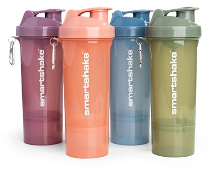 Smartshake Protein Shaker Bottle for Protein Mixes - 4 Pack - 13.5 oz | Shaker Cups for Protein Shakes | Blender Bottle Shaker | Protein Shaker Bottle Pack | BPA Free Shaker (SLIM - Multicolor)