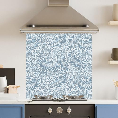 Toughened 6mm Glass Kitchen Splashback 60 x 60cm Blue Floral - Polished Edge Heat Resistant Back Splash for Cookers Hob
