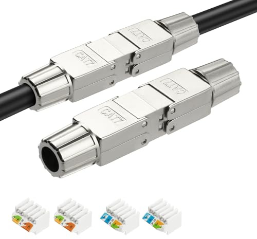 AXFEE 2 Stück RJ45 Stecker Werkzeuglos für Verlegekabel Cat7 Cat6A, Silber | Netzwerkstecker auf Schneidklemme, Lan Stecker für verlegekabel, LSA Vollgeschirmt 10 Gbps, für Netzwerkkabel -CAT7 Cat6A