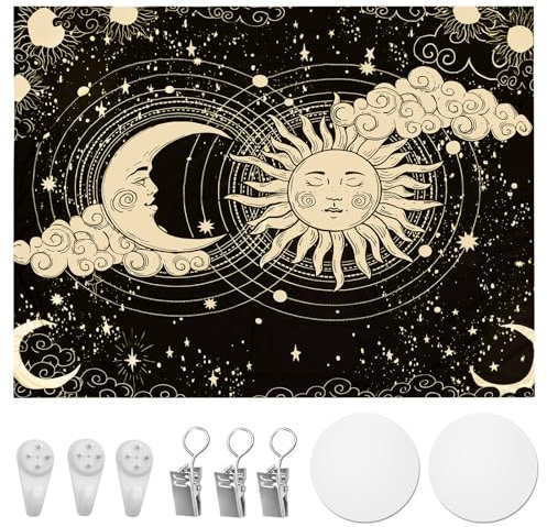 EUIEUT Tapisserie Murale Décorative, Soleil Lune Créatif, Grand Tapisserie Murale à Suspendre pour Murs, Chaises, Pique-nique, Nappes, Canapés