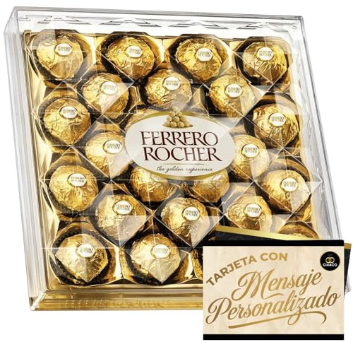 Scatola con 24 Cioccolatini Ferrero Rocher 300 g + Biglietto Personalizzato Cía&Co · Edizione Speciale Regalo · Praline Gourmet al Cioccolato e Nocciole · Un Dono Elegante per Emozionare e Sorprendere