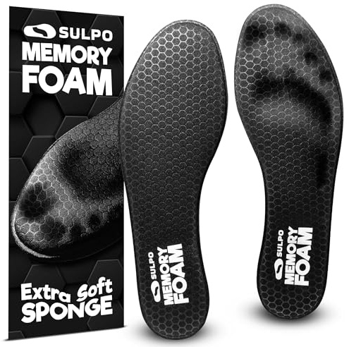 SULPO Plantillas de espuma viscoelástica - Plantillas suaves, cómodas y finas, plantillas para hombre y mujer, plantillas para zapatillas deportivas, apoyo a la comodidad y ajuste del pie, talla 38
