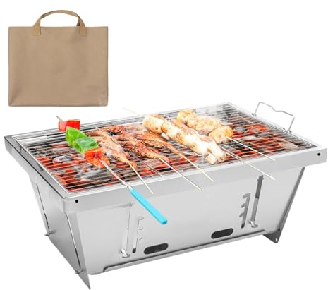 WJnflQN Barbacoa portátil de carbón vegetal, barbacoa al aire libre | Barbacoa de acero inoxidable, altura ajustable, parrilla plegable | Barbacoa plegable multiusos para exteriores, barbacoa de