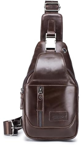 WeeDee Sling Bag Leder Schultertasche Brusttasche Umhängetasche Herren Bauchtasche Tasche Rucksack Daypacks Wasserresistent-Braun