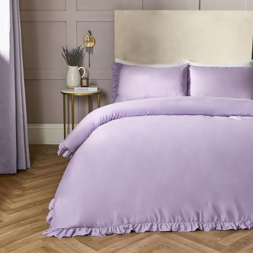 OHS Purple Single Duvet Covers Frill, Microfibre Bedding Duvet Covers Luxury Super Soft Comfy Bed Set with Pillowcase Single Quilt Cover - Lilac