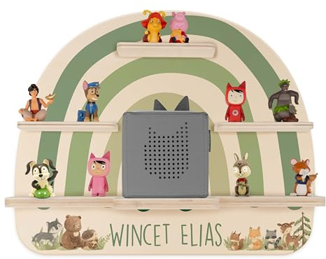 Kidsmood - Tonie Regal personalisiert mit Namen | Kinderzimmer Wandregal inkl. Metallplättchen für Tonie Figuren & Aussparung für Musikbox | Tonieregal für Mädchen & Jungen