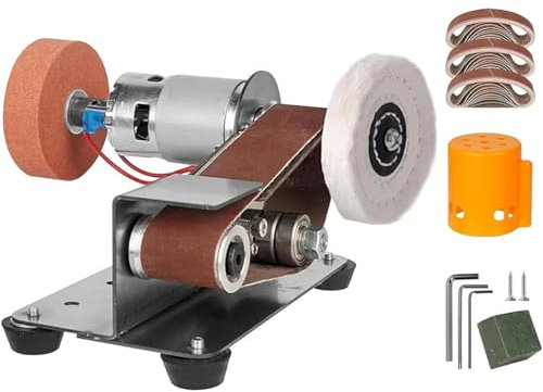Mini Ponceuse Électrique – Affûteuse & Polisseuse à Bande Inclinée 15°, 7 Vitesses Réglables, Moteur en Cuivre, Idéale pour Bois, Métal, Affûtage de Couteaux & BricolageSilver,One Size