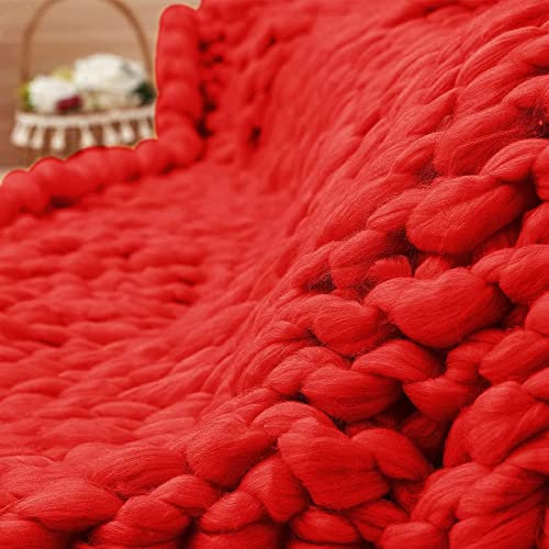Grobstrick-Überwurfdecke für Couch und Heimdekoration, weiche und warme Grobstrick-Wolldecke, perfekt für Bett, Stuhl oder Sofa, tolle Geschenkidee, Rot, 100 x 120 cm