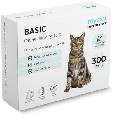 My Pet Health Store Allergen Sensitivity Test - Home Cat Allergen Test | 300 Items | Fast 3-5 Day Results | Gentle Fur Sampling | Comprehensive Food & Environment Analysis | Suitable for All Cats