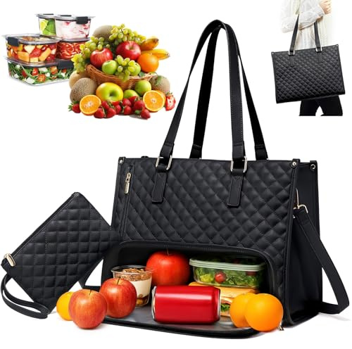Mittagessen für Frauen, 2-in-1-Tasche, Lunchtasche-Kombination mit isoliertem Lunchfach, große Tragetasche mit Lunchfach für Arbeit, Uni, Büro