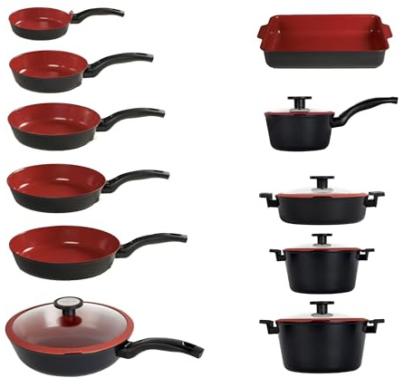 CLASSE ITALY, Set Padelle antiadenti 16 Pz. senza PFAS, Antiaderente a 5 strati senza PTFE, PFOA, 100% sicuro, Linea TUSCANY, per Induzione e Fiamma