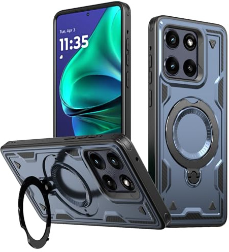 PanXCase Fodral för Motorola Edge 60/60 Fusion/60 Pro - Militärfodral Hållare Metallring Roterbar 360° Magnetisk Militär Armor Stötsäker Skyddshölje (Blå)