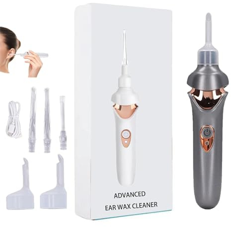 Ohrenschmalz Entferner Sauger, Sicheres Und Weiches Ear Cleaner, mit Sauger und Waschbaren Ersatzköpfen (Grau)