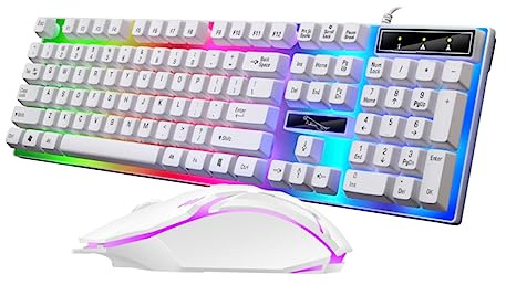 Set di Tastiera e Mouse ergonomico da Gioco USB retroilluminato, Accessori da Gioco, Sensazione Meccanica, USB cablato, tastiere Senza Fili, LED cablato, Computer Bianco