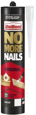 UniBond No More Nails Original High Strength Grab Adhesive, Heavy Duty Mounting Glue for Wood, Brick, Metal, Ceramic & Plaster, Instant Grab Interior Construction Adhesive, 280ml Cartridge