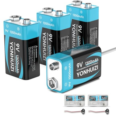 9 Volt Wiederaufladbare Batterien, 2026 Upgrade 1300mAh 9V Lithium-Ionen-Akku+USB-C Ladekabel+9V Batterieclip und Aufbewahrungsbox, für Rauchmelder Schülerexperiment oder andere Geräte (4 Stück)