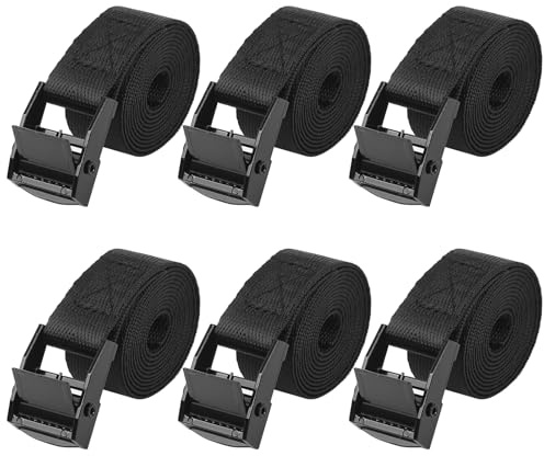 6 Pièces Sangles de Serrage Courtes 20 mm x 1 m, Sangles d’Arrimage avec Boucle Métallique, Sangle de Fixation pour Porte-Vélo Moto Bagages, Sangles Réglables pour Transport et Camping