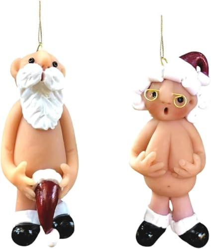 Lustige Weihnachtsdeko 2 Stück Set – Naughty Santa & Mrs Claus Anhänger, humorvoller Christbaumschmuck 5 cm, originelle Weihnachtsfigur als witziges Geschenk & Baumdeko zu Weihnachten