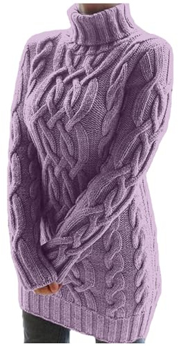 Maglione da donna a maniche lunghe aderente a collo alto maglione vestito autunno inverno casual caldo moda grosso maglioni all'uncinetto a maglia a cavo spesso felpe leggere a tunica leggings, Z1