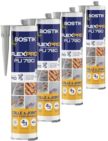 Bostik Mastic Colle Flexpro PU 790 – Colle et Jointe Tous Matériaux – Multi-Usages – Intérieur/Extérieur et Milieux Humides – Formule Polyuréthane Haute Performance – Couleur : Gris – 300 ml