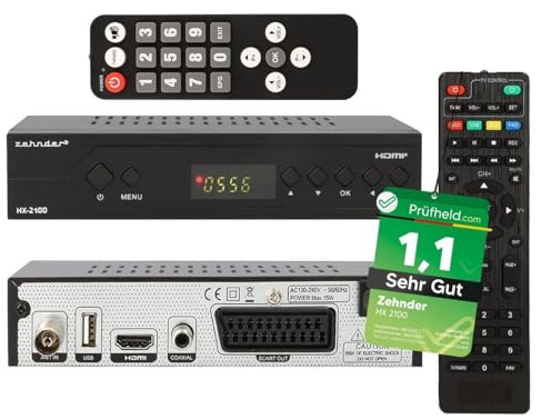 [ Test SEHR GUT, Note 1.1 *] Zehnder HX 2100 Full HD Kabel Receiver mit PVR Aufnahmefunktion, DVB-C Receiver für Kabelfernsehen Kabelanschluss (Zehnder Receiver HX-2100 + Senioren Fernbedienung)