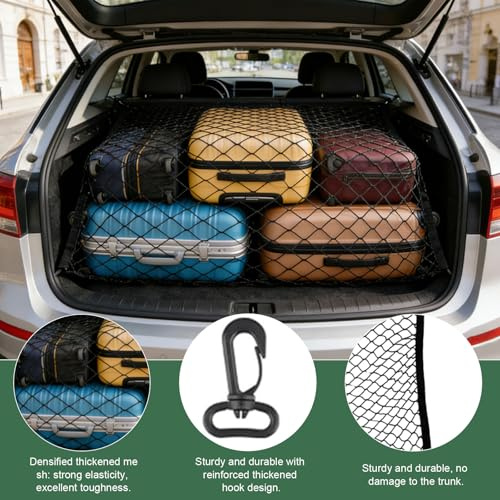 Rthynti 2Pcs Cargo Net, 110 x 60 cm Stretchable Elastic Nylon Storage Net, Car Boot Nets Universal Storage Nylon Nets with 8 Hooks for Automotive Van SUV Pickup