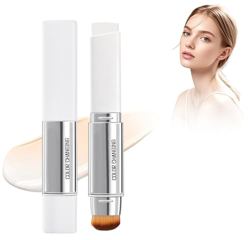 2-in-1 Farbwechselnder Foundation Stick, Leichter Langanhaltender Concealer Stick mit Voller Deckkraft, White Foundation mit Pinsel für Natürlichen Makellosen Make-up-Look Natürlich 15g