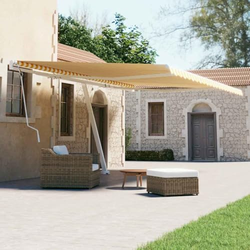 Owoxanthellate Standmarkise 600x300 cm gelb/weiß, Alu-Gestell, höhenverstellbar, 360° drehbar, wetterfestes Sonnensegel Terrasse/Balkon/Garten