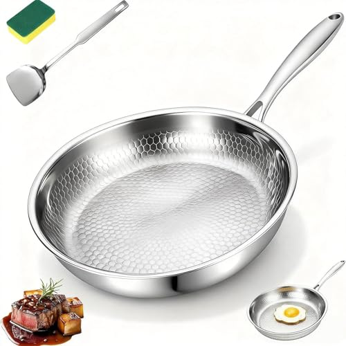 Mireve Sarten Acero 304, Mireve Sarten titanio, Sartén De Titanio Martillado, Resistente, Antiadherente, Apta Para Lavavajillas, Incluye Tapa Y Compatible Con Todas Las Placas (Sin tapa, 26cm)