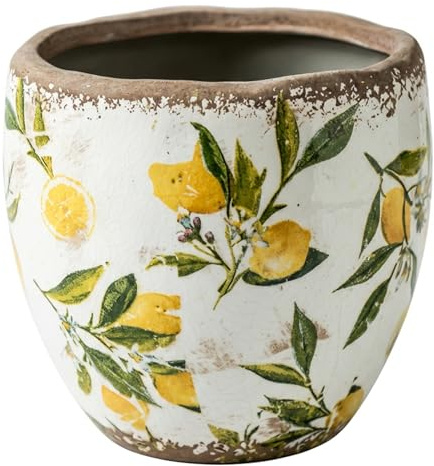 Bemonew Maceta de cerámica – Macetero Amarillo Estilo Toscano con Orificio de Drenaje, Acabado Vintage para Plantas de Interior y decoración de jardín al Aire Libre
