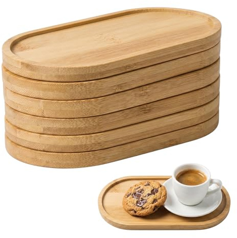 PAPAcroscoma 6 Stück Kleines Tablett Bambus Tablett, Mini Holztablett