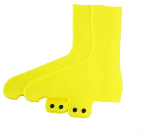 Yelvera Fundas para zapatos de ciclismo para bicicletas de carretera hechas de silicona resistente al desgarro con cierre seguro a presión y exterior de bajo arrastre (tamaño L (44-47) amarillo)