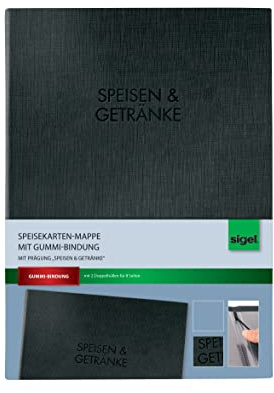 SIGEL Speisekartenmappe A5 Leinenstruktur schwarz | SM116, Gummi-Bindung, mit edler Leinenstruktur, strapazierfähig und leicht abwischbar