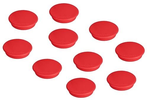 FRANKEN HM20 01 Lot de 10 aimants ronds de qualité supérieure pour bureau, maison, atelier, idéal pour tableaux blancs, réfrigérateur, tableaux de plantation ou vitrines, 24 mm, rouge
