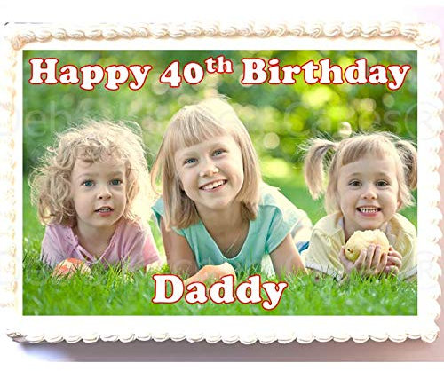 Your Own Photo + Message Personalised Cake Topper by Deb's kitchen Cakes Edible Wafer A4 Rectangle