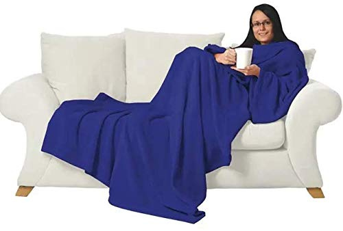 Oferta Batamanta Manta para Sofa con Mangas, con Bolsillo y Zapatillas de microondas │ Pijama Bata Manta Azul y Zapatillas Calientes ®