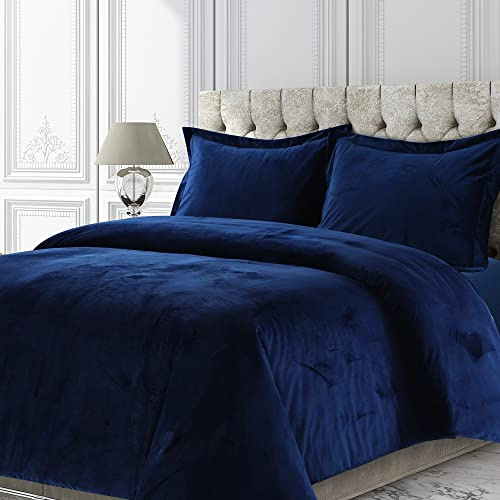 Tribeca Living VENICEDUVETTWNB Venice Velvet Oversized Solid Duvet Set, Twin, Navy Blue