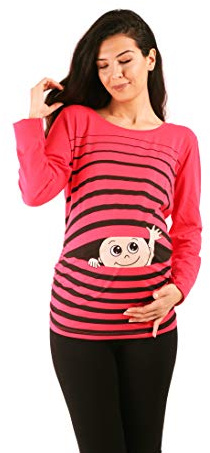 M.M.C. Ciao Ciao - Simpatica graziosa T-Shirt Premaman Manica Lunga per la Gravidanza (Corallo, Large)