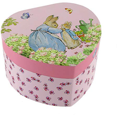 Animierte Schmuckkästchen/Schmuckschatulle/Schmuckkasten/Schmuckdose aus Holz in Herzform mit Spieluhr, Peter Hase von Beatrix Potter und 18-Ton-Federspielwerk - Romeo und Julia (Nino Rota)
