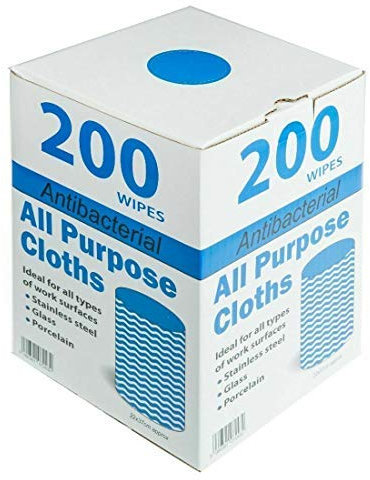 We Can Source It Ltd - All-Purpose Antibacterial Cleaning Cloth - J Type Cleaning Clothes on a Roll - Easy Dispenser Box - Multi-Purpose Cloth Sheets for Cleaning, Catering - Blue - 200 Pack