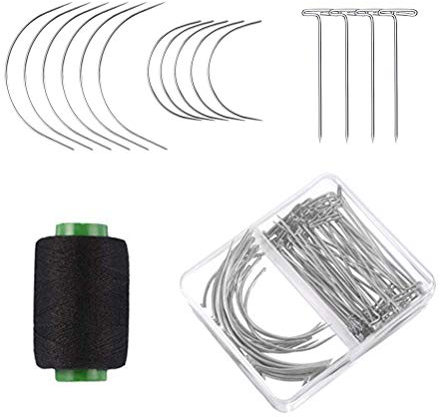Agujas De Coser De Cuero Peluca Pasador Curvo En Caja Pasador Curvo Hecho a Mano Pines En t De Metal Cabello Pin En t