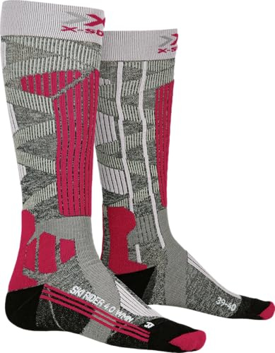 X-Socks Ski Rider 4.0 Calze da Donna per sport invernali ad alta tecnologia per un maggiore comfort e prestazioni, ideali per sciatori agonisti e amatoriali - Grigio/Rosa, 41-42