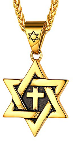 FaithHeart Pendentif Etoile de David Homme Plaque Or Collier Amulette de Protection Bijoux Porte Bonheur Cadeau Anniversaire pour Femme Ado Garçon