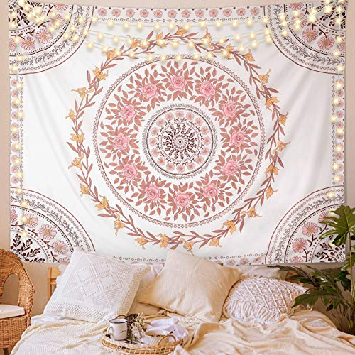 FLY SPRAY Mandala Tapestry Aesthetic,Boho Tapestries Wall Hanging,Dark Rose Floral Medallion Tapestrys,Bohemian Wall Art Hippie Decor for Bedroom Living Room Ceiling