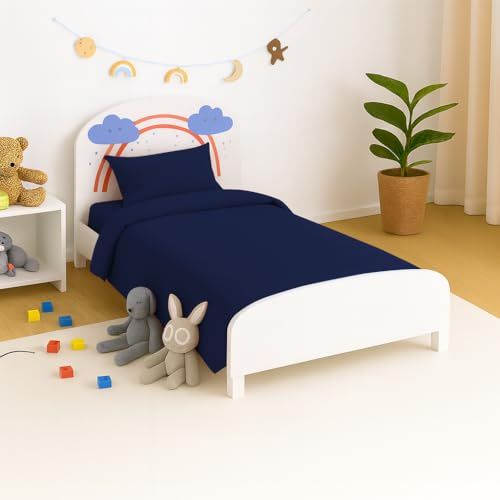 crazypriceuk 2 Piece Toddler Cot Bed Bedding Set – 135×100 cm Duvet Cover with Pillowcase, Soft Cotton Blend, Breathable, Washable, Plain Dyed Kids Bedding (Navy Blue)