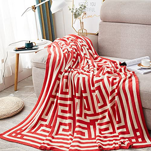 Gestrickte Decke, Strickdecke aus Baumwolle, Decke Aus Jacquardgarn, Gestrickte Decke Aus 100% Baumwolle Mit Geometrischem Muster, Geschenkdecke, Dekorative Decke, Sofadecke-130×160cm