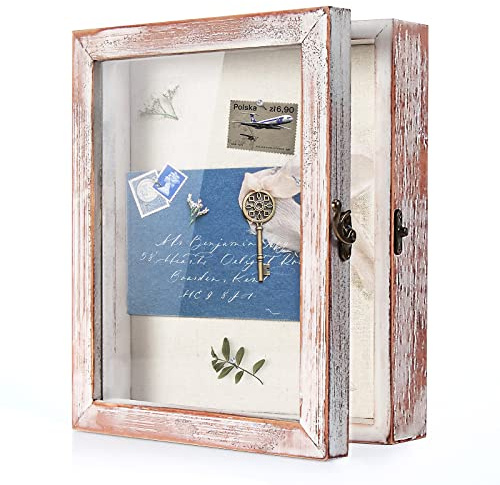 TJ.MOREE Caja de sombra de 8 x 10 pulgadas, caja de sombra de flores, marco de fotos con parte trasera de lino, medallas, ramo de recuerdos, medallas, fotos militares, caja de recuerdos, color blanco