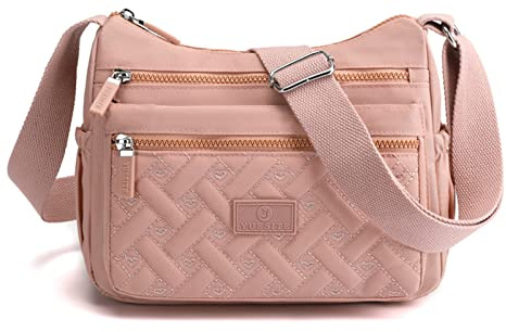 XUDREZ Crossbody väska för kvinnor, flera fickor, crossbody-väska axelväska resväska handväska, Rosa