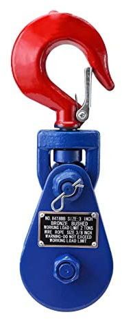 BOOMSTART 2 Tonnes Poulie avec Crochet, Poulies de Levage Robustes avec Crochet Pivotant pour Câble Métallique Treuil Manille, Corde 9mm, Acier