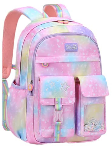 VIDOSCLA Cute Coloful Casual Daypack for Girls,Teens Elementary School Backpack,Primary Book Bags forTeens Gradient pink-L